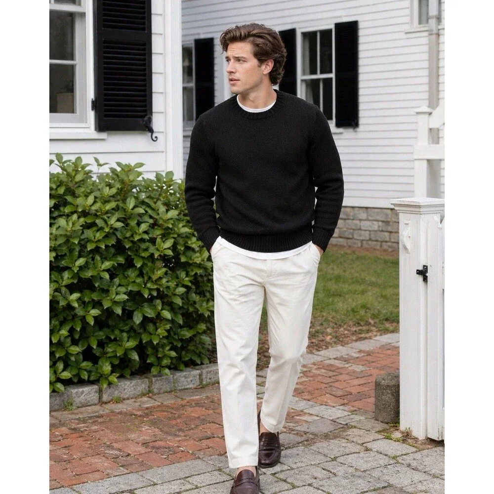 J Crew‎ Mens XXL Black Premium Basket-stitch Cotton Crewneck Sweater - Picture 2 of 11